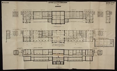 859430 Plattegronden van het ontworpen nieuwe hoofdstation van de M.E.S.S. te Groningen.
